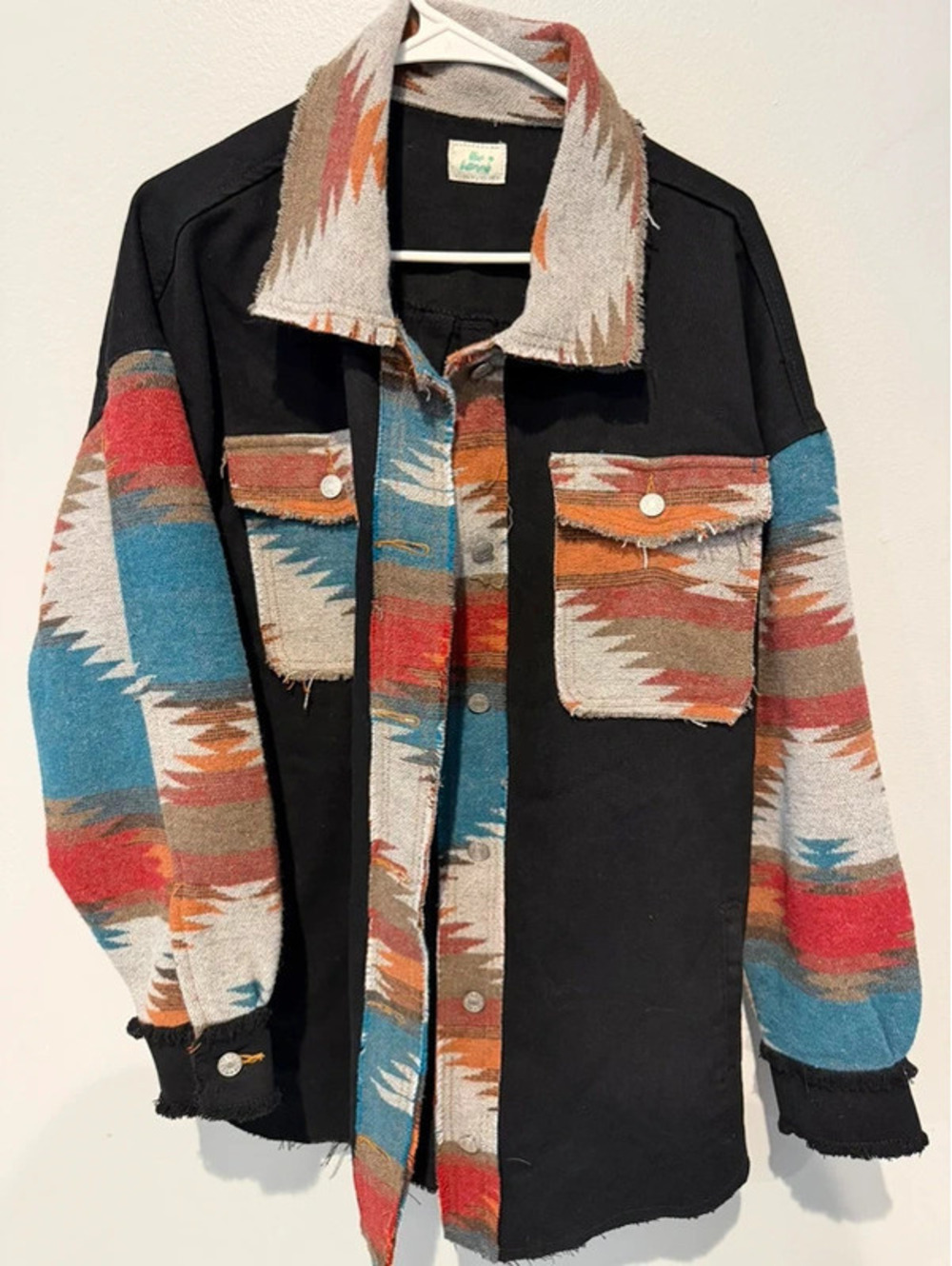 Blue Buttercup M Fits 2X Southwestern Aztec Oversized Shacket Jacket Western